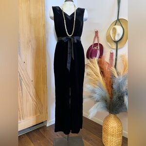 Talbots Women 2 Black Velvet Whimsigoth Cocktail Dressy Bow Sleeveless Jumpsuit